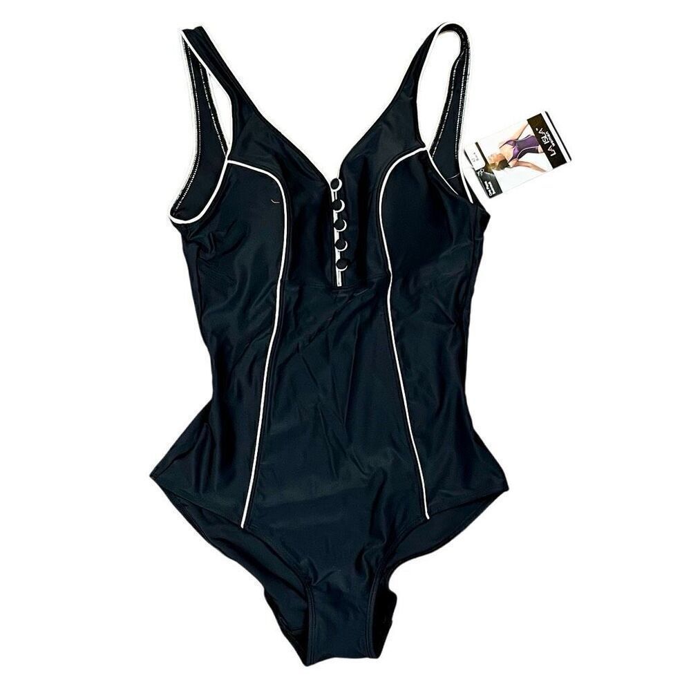 New La Isla Women’s Black One Piece Swimsuit 12